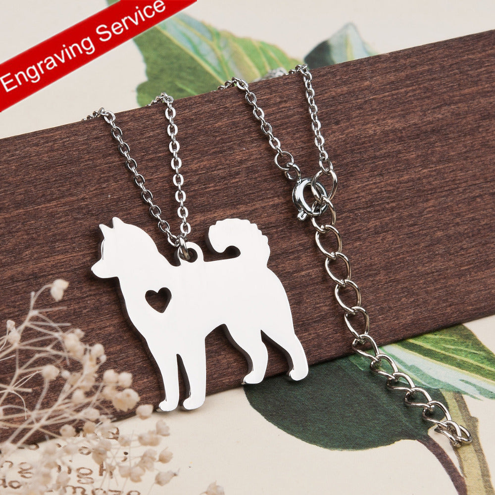Husky Dog Heart Silhouette Necklace